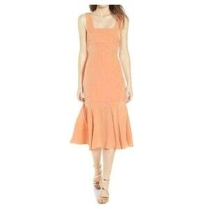 Nordstrom 4Sienna Persimmon Square Neck Bow Tie Back Midi Dress Size XS